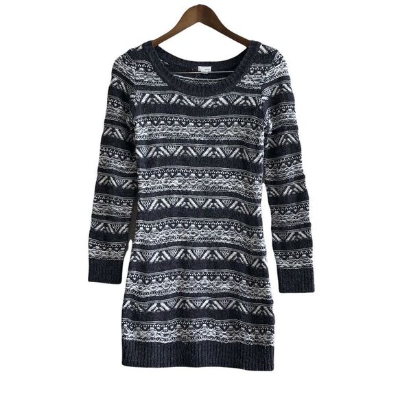 Garage Comfy Stretch Knit Stripe Scoop Neck Long Sleeve Mini Dress Grey - Picture 13 of 13